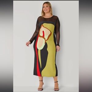 Mesh Panel Midaxi Length Dress